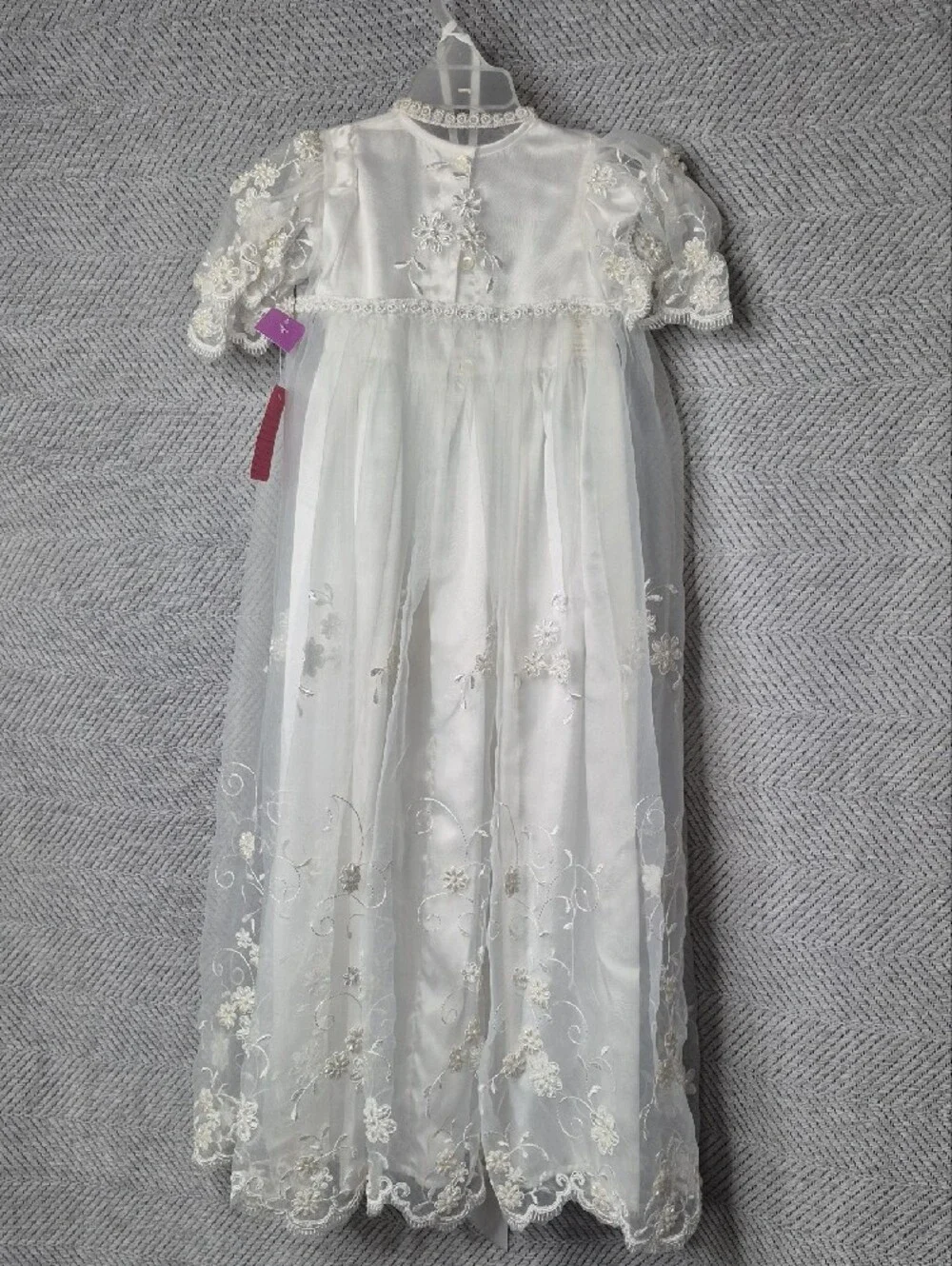 NWT L'Pety Canar Luxury Heirloom Embroided Christening Baptism Gown Bonnet S/3M